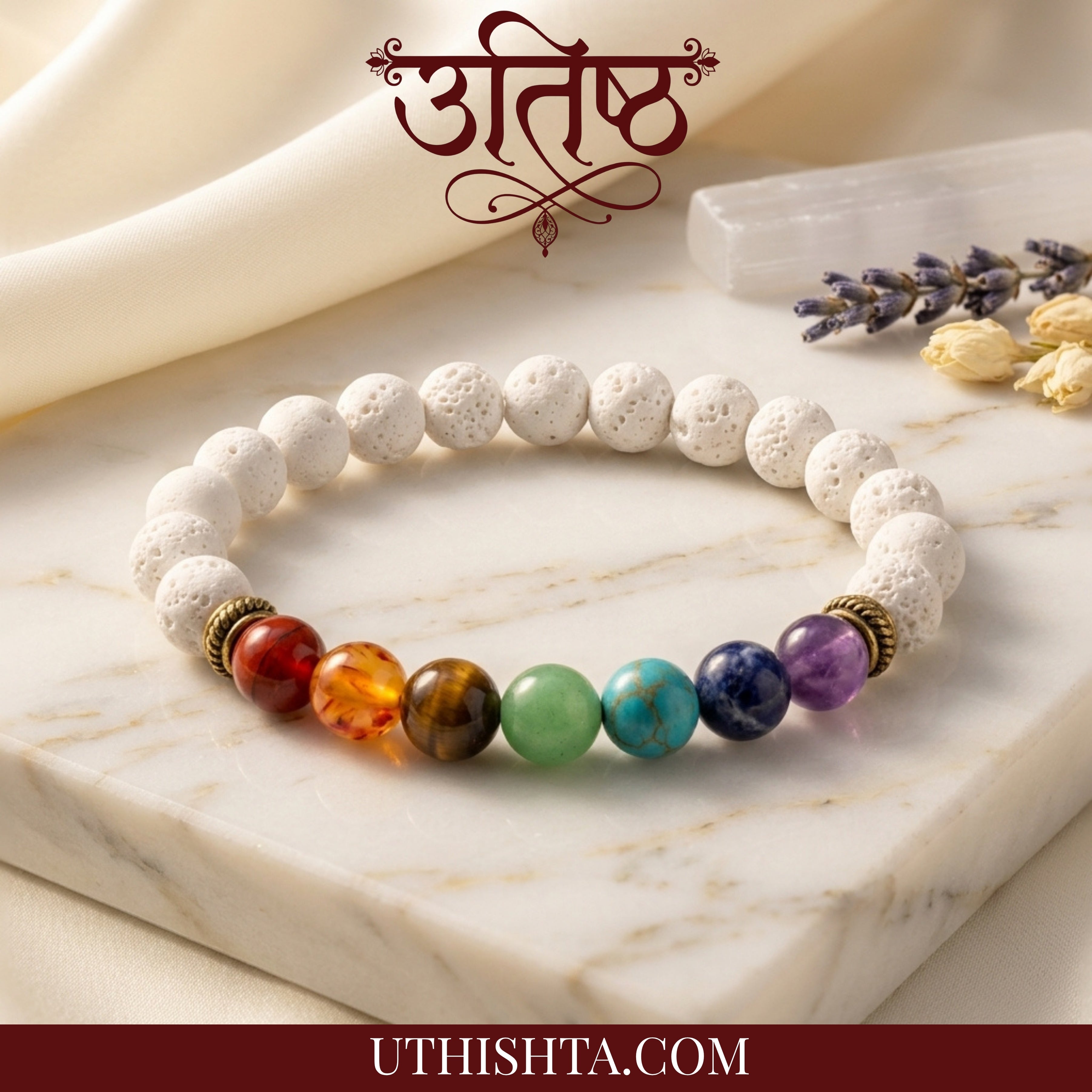7chakra colors + white beads combination bracelet